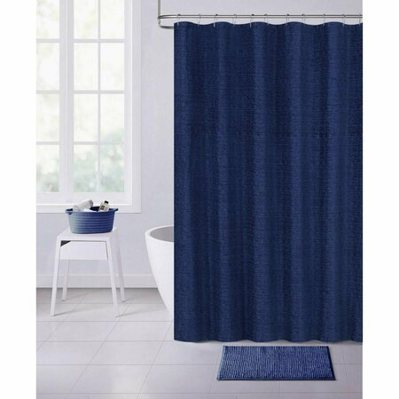 GFANCY FIXTURES 72 x 70 x 1 in. Navy Blue Soft Textured Shower Curtain GF3093233